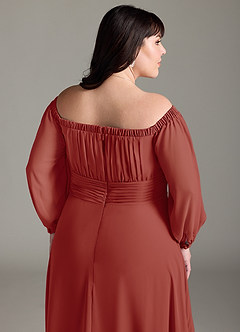 Azazie Rubina Final Sale Dusty Blue A-Line Long Sleeve Chiffon Dress image13