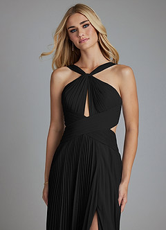Azazie Hosanna Bridesmaid Dresses Black A-Line Pleated Chiffon Dress image4