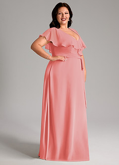 Azazie Lainey Bridesmaid Dresses Coral A-Line with Pockets Chiffon Dress image12