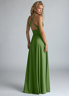 Azazie Davis Robes à essayer chez vous Robe Trapèze en Satin extensible Plissé Agave image3