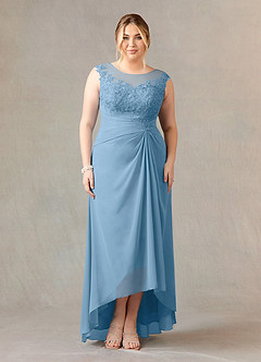 Azazie Endora Final Sale Steel Blue A-Line Scoop Lace Chiffon Dress image6
