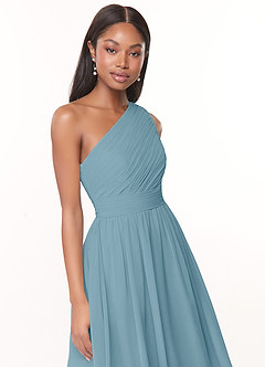 Azazie Katrina Bridesmaid Dresses Moody Blue A-Line One Shoulder Chiffon Dress image5