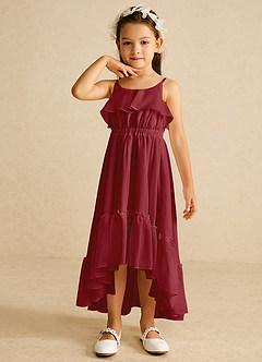 Azazie Karmen Flower Girl Dresses Pomegranate A-Line Ruched Chiffon Dress image4