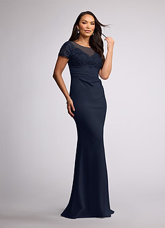 Azazie Susan Mother of the Bride Dresses Dark Navy Sheath Lace Stretch Crepe Dress image2
