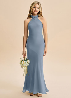 Azazie Velli Junior Meerjungfrau-Linie Hoher Kragen Chiffon Kleid Zwielichtviolett image1