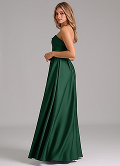Azazie Lucienne Bridesmaid Dresses Dark Green A-Line Strapless Stretch Satin Convertible Dress image3