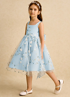 Azazie Bean Flower Girl Dresses Sky Blue Ball-Gown Sleeveless Tulle Dress image5