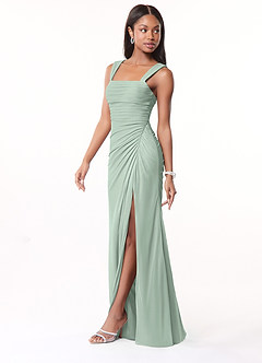 Azazie Jesaphine Bridesmaid Dresses Agave Sheath Ruched Mesh Dress image4