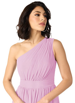 Azazie Mathilda Bridesmaid Dresses Candy Pink A-Line One Shoulder Chiffon Dress image4
