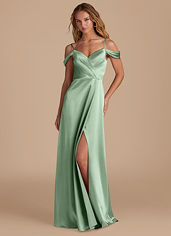 Azazie Ocean Vestidos de damas de honor Vestido de Matcha de Satén Metálico de Corte en A con Vestidos sin tirantes image3