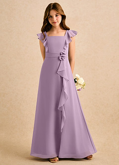 Azazie Soso Girls Formal Robe Demoiselle D'honneur Fillette Robe Trapèze en Mousseline de soie Plissée Glycine image5