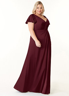 Azazie Soren Brudtärnklänningar Klänning av A-Line i Stretch Satin Plisserad Cabernet image10