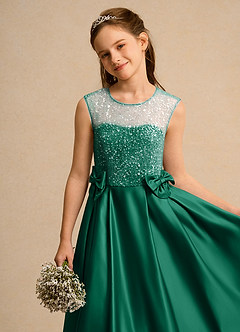 Azazie Candy Girl Flower Girl Dresses Emerald Ball-Gown Bow Matte Satin Dress image7