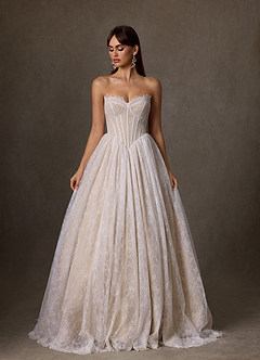 Azazie Sienna Robes de mariée Robe Trapèze en Dentelle Encolure en Forme de Cœur Diamant Blanc Champagne image7