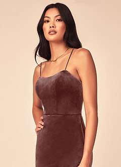 Azazie Nereda Bridesmaid Dresses Espresso A-Line Strapless Velvet Convertible Dress image2