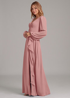 Azazie Simone Final Sale Dusty Rose A-Line Long Sleeve Chiffon Dress image6