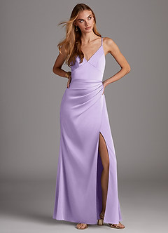 Azazie Shania Bridesmaid Dresses Lilac Sheath V-Neck Pleated Stretch Satin Dress image3