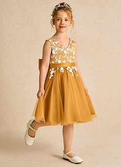 Azazie Butterfly Flower Girl Dresses Butterscotch A-Line Lace Dress image3