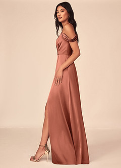 Azazie Ocean Bridesmaid Dresses Clay A-Line V-Neck Pleated Stretch Satin Dress image3