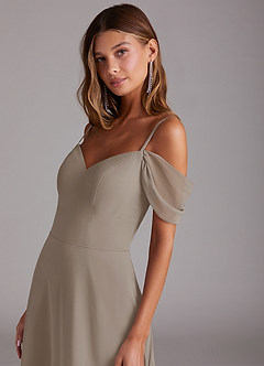 Azazie Marley Brautjungfernkleider Wandelbar A-Linie Schulterfrei Chiffon Kleid Taupe image8