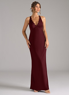 Azazie Tianna Bridesmaid Dresses Cabernet A-Line Stretch Satin Dress image6
