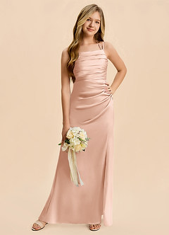 Azazie Nova Junior Robe Fourreau en Satin extensible Plissée Or Rose image5