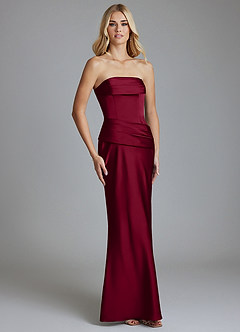 Azazie Lenya Bridesmaid Dresses Burgundy Sheath Pleated Stretch Satin Dress image5