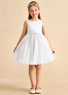 Azazie Jani Abiti da Ragazza di Fiori Abito A-Line in Tulle Fiocco Bianco image4