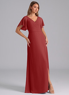 Azazie Ambrosia Bridesmaid Dresses Rust A-Line Pleated Chiffon Dress image4