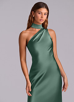 Azazie Seona Robes de demoiselle d'honneur Robe Sirène en Satin extensible Ue épaule Eucalyptus image2