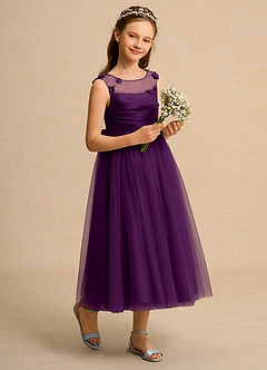 Azazie Snowball Girl Flower Girl Dresses Grape Ball-Gown Pleated Tulle Dress image6