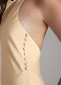 Azazie Sahara Bridesmaid Dresses Champagne A-Line Pleated Stretch Satin Dress image5