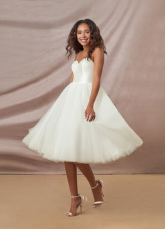 Azazie Gelsey At-home Try On Dresses Cream A-Line Sweetheart Neckline Tulle Dress image1