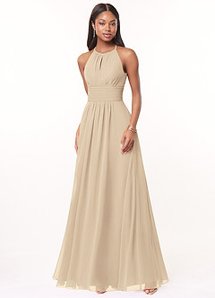 Azazie Bonnie Bridesmaid Dresses Champagne A-Line Keyhole Ruched Chiffon Dress image1