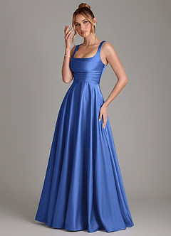 Azazie Azaria Bridesmaid Dresses Royal Blue A-Line Corset Stretch Satin Dress image3
