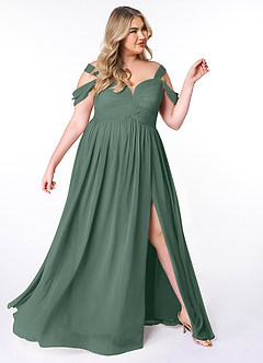 Azazie Lianne Bridesmaid Dresses Sea Moss A-Line Off the Shoulder Chiffon Dress image10