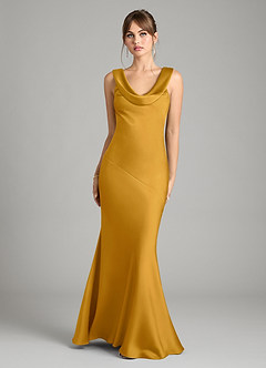 Azazie Rylina Bridesmaid Dresses Butterscotch Mermaid Stretch Satin Dress image1