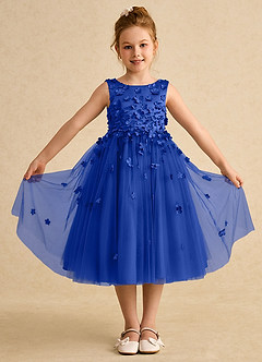 Azazie Lana Blumenmädchenkleider A-Linie ärmellos Matte Satin Kleid Königsblau image1