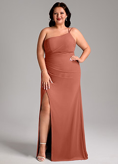 Azazie Eren Bridesmaid Dresses Clay Sheath One Shoulder Chiffon Dress image8