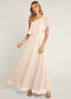 Azazie Lizzy Bridesmaid Dresses White Alabaster A-Line One Shoulder Chiffon Dress image5