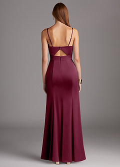Azazie Shania Bridesmaid Dresses Mulberry Sheath V-Neck Pleated Stretch Satin Dress image2