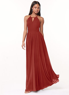 Azazie Cherish Bridesmaid Dresses Terracotta A-Line Pleated Chiffon Dress image3