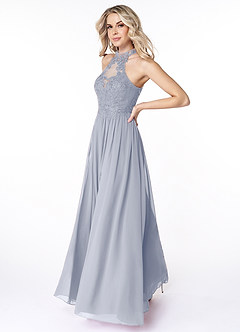 Azazie Prue Final Sale Dusty Blue A-Line Lace Chiffon Dress image4