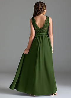 Azazie Elly Junior A-Line Blonder Chiffon Gulv-længde Junior brudepige Kjole image2