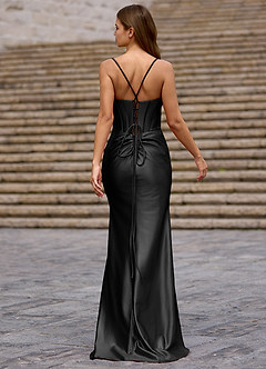 Glow Negro Vestido de fiesta de satén tipo seda image2