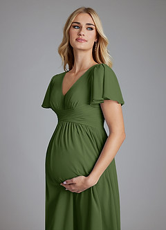 Azazie Verna Maternity Bridesmaid Dresses A-Line V-Neck Ruched Chiffon Floor-Length Dress image5