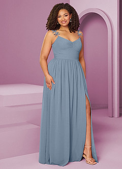 Barbie ♥ Azazie Jurken voor bruidsmeisjes Jurk van Chiffon met A-Lijn Geplooid Stoffig Blauw image5
