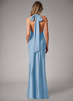 Azazie Velli Suknie dla druhen Syrena Wysoka Kołnierz Satyna elastyczna Do ziemi Sukienka image5