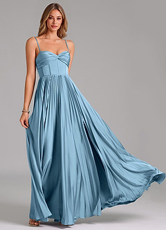 Azazie Tyla Bridesmaid Dresses Steel Blue A-Line Sweetheart Neckline Stretch Satin Dress image5