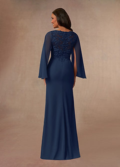 Azazie Perry vestidos de madre de la novia Vestido de Azul Marino Oscuro de Gasa de Sirena con Encaje cuello pico image3
